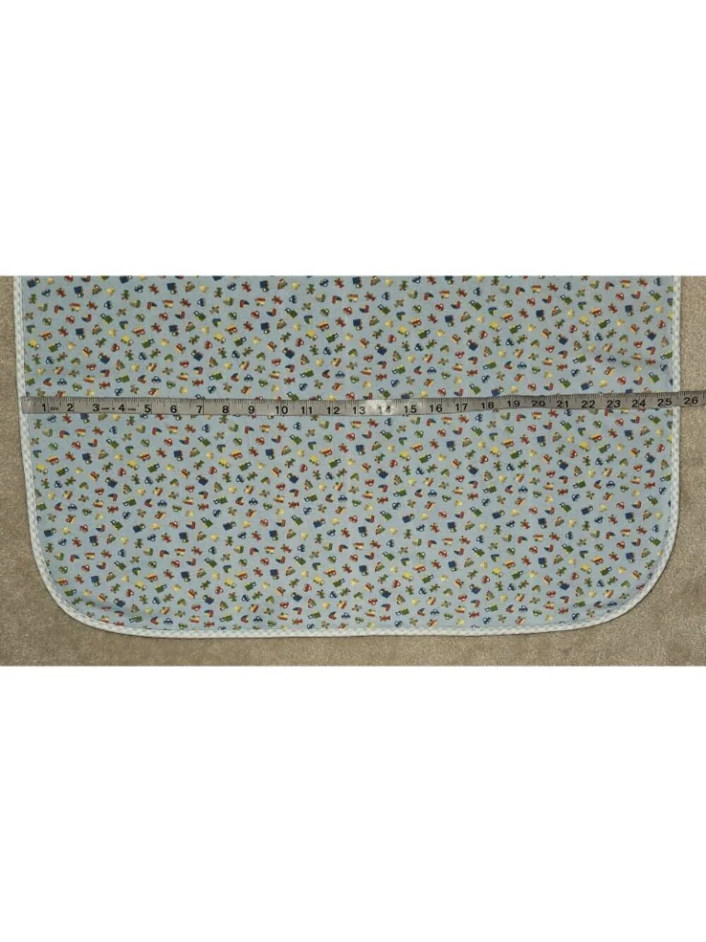 VTG Blue Cotton Baby Blanket Gingham Vehicle Car Truck Airplane Red Yellow Green